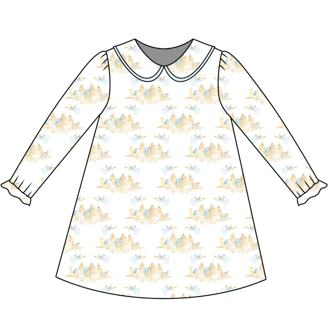 *PRE-ORDER* Dottie Dress- Bethlehem Blessings (Bayfield Blue)
