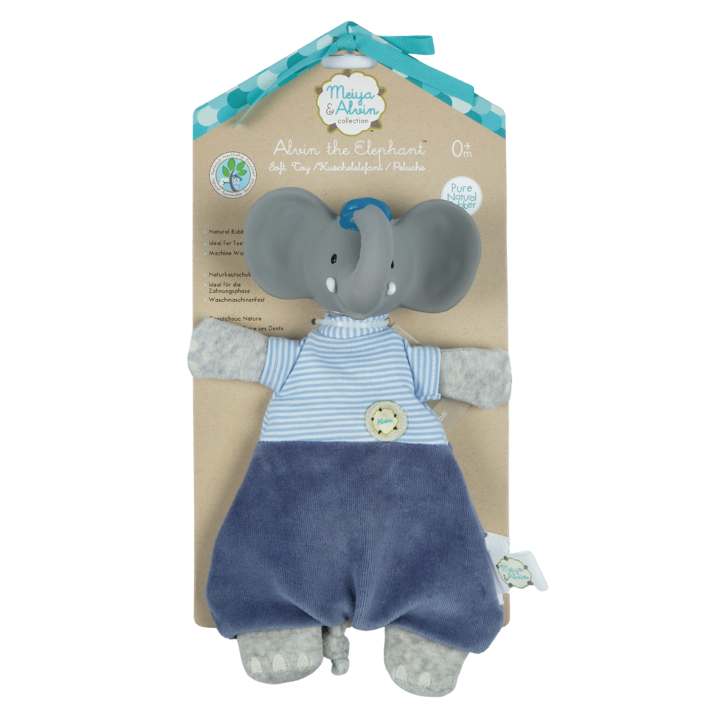 Alvin the Elephant Velour Lovey w/Nat. Rubber Teether Head