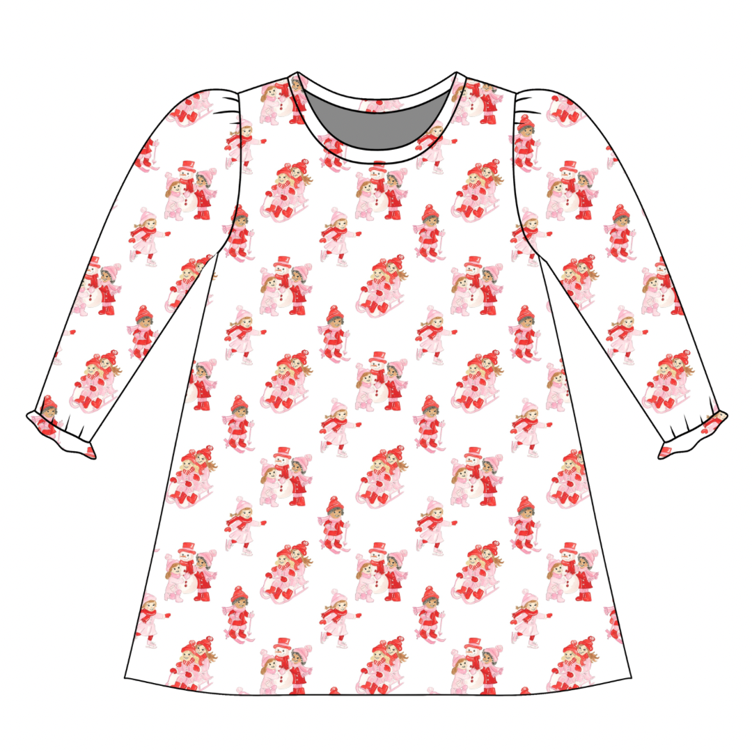 *PRE-ORDER* Charlotte Long Sleeve Play Dress- Snow Much Fun