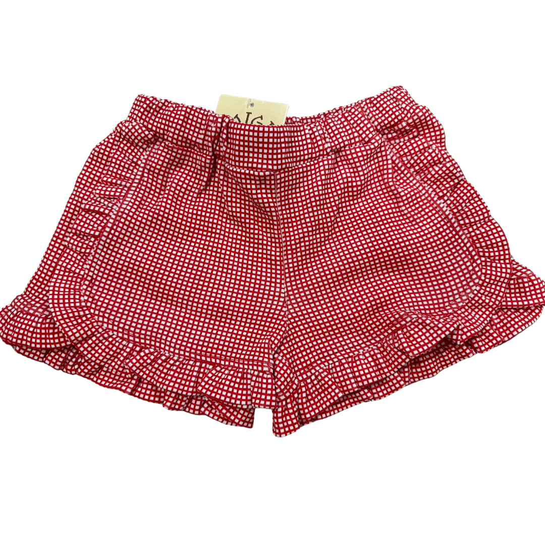 Ruffle Trim Shorts- Red Gingham