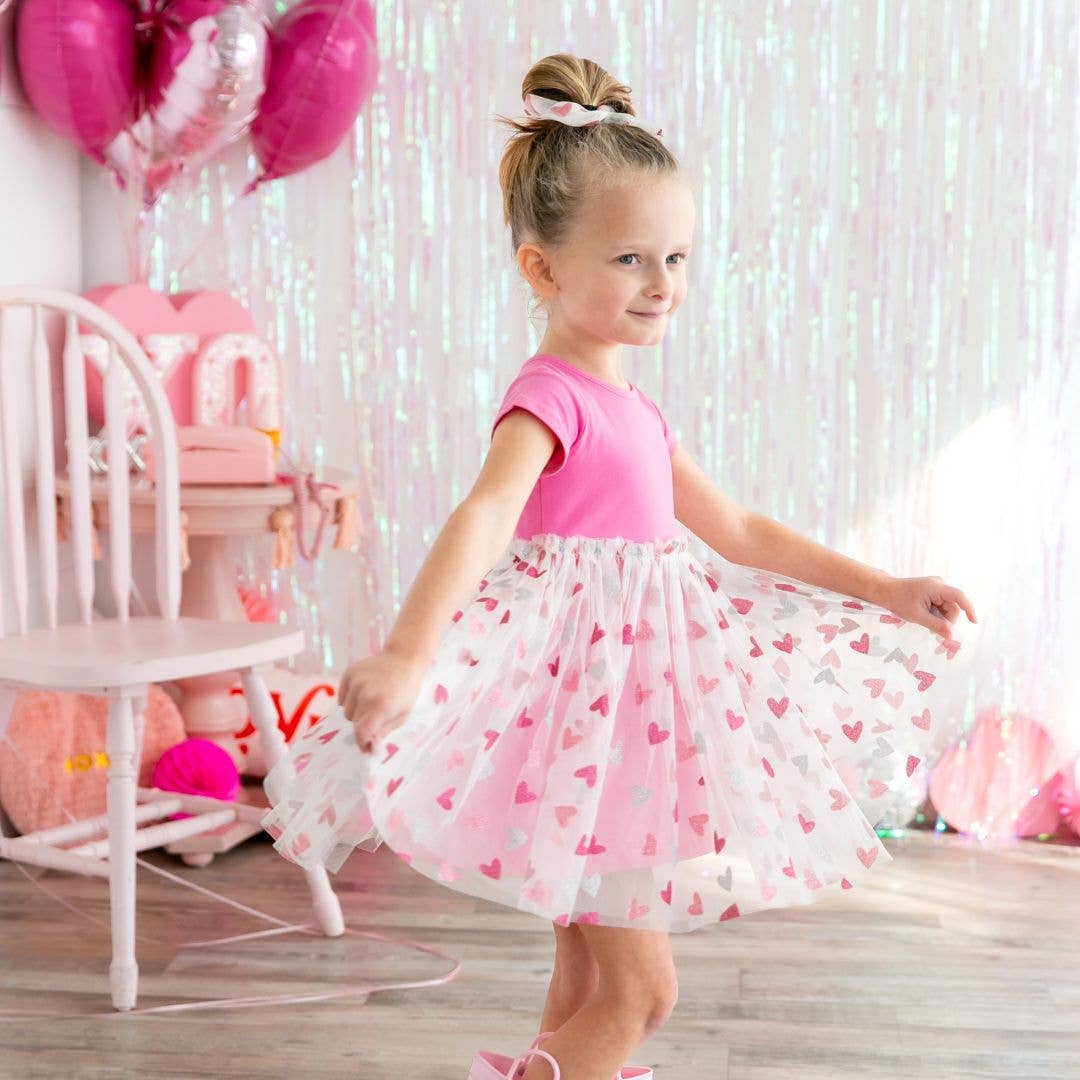 Glitter Heart Tulle Bow Clip- Kids Valentine's Day Hair Clip