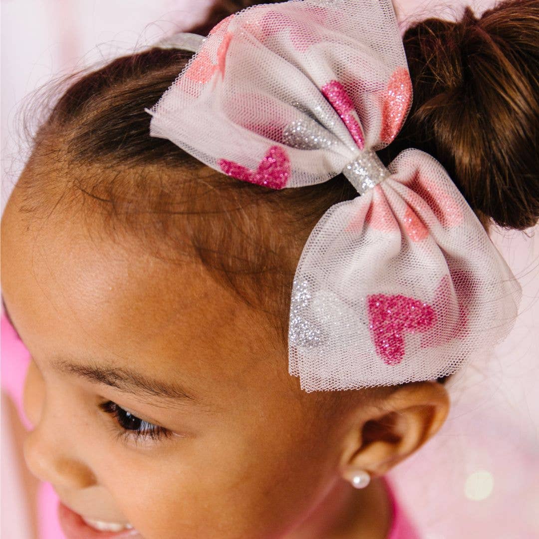 Glitter Heart Tulle Bow Headband - Kids Valentine's Day