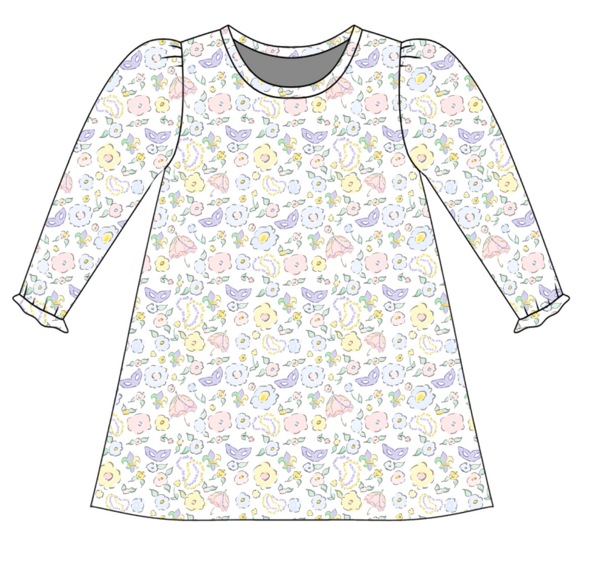 *PRE-ORDER* Charlotte Long Sleeve Play Dress- Mardi Gras Floral