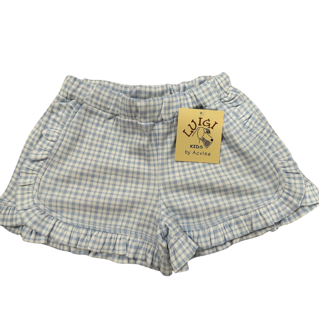 Ruffle Trim Shorts- Sky Blue Windowpane