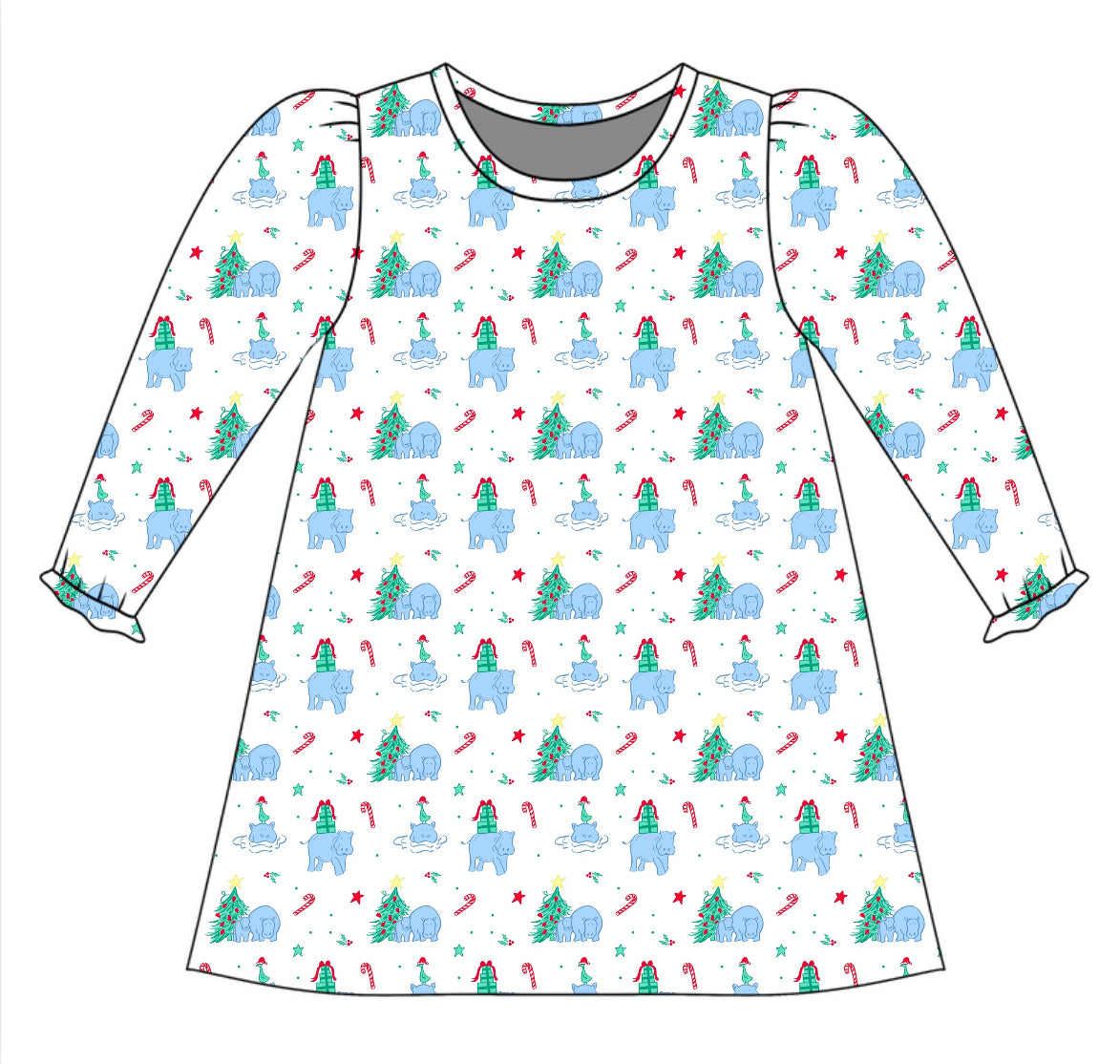 *PRE-ORDER* Charlotte Long Sleeve Play Dress- I Want a Hippopotamus for Christmas