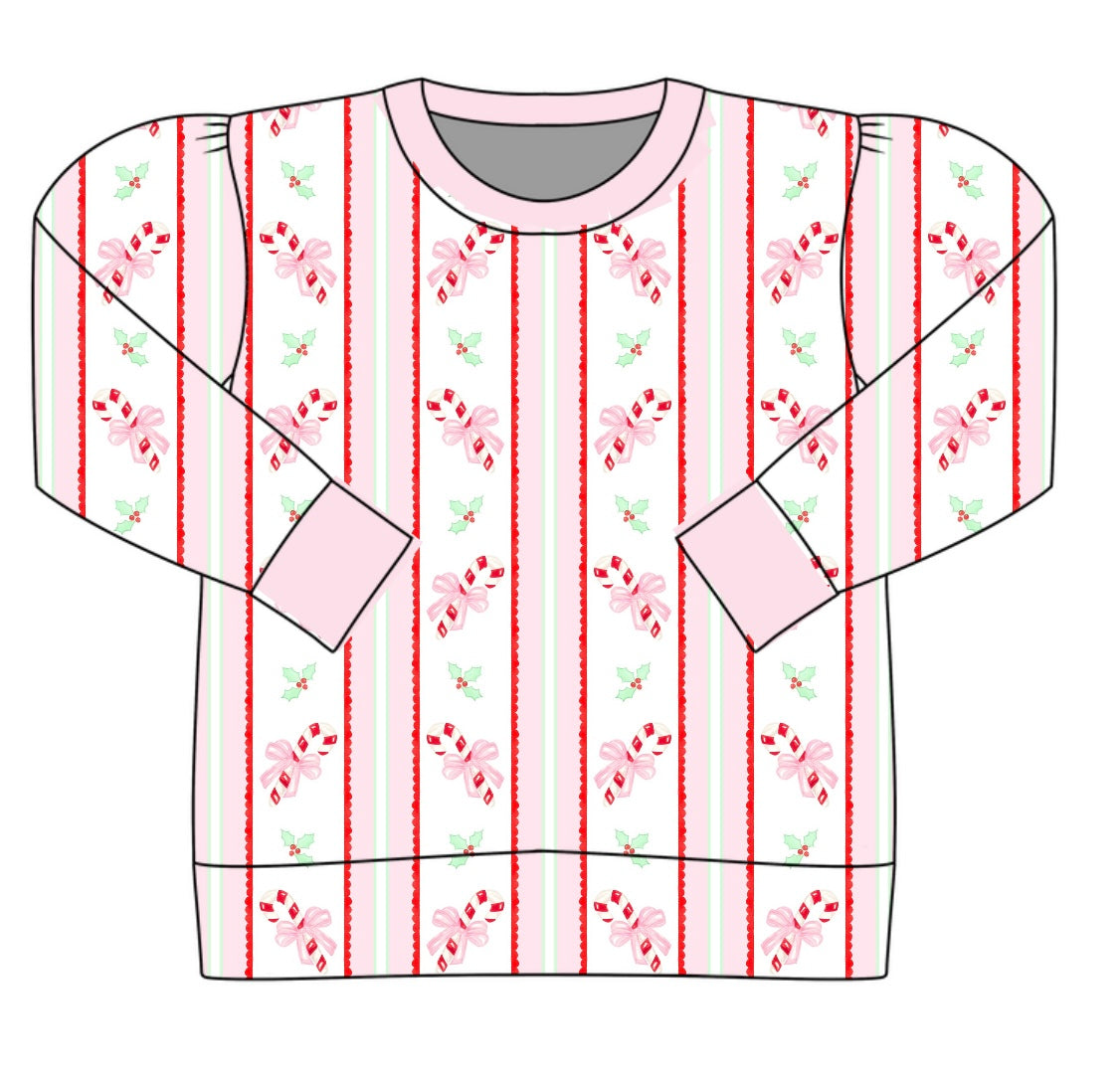 *PRE-ORDER* Polly Puff Sleeve Crewneck- Candy Cane Kisses
