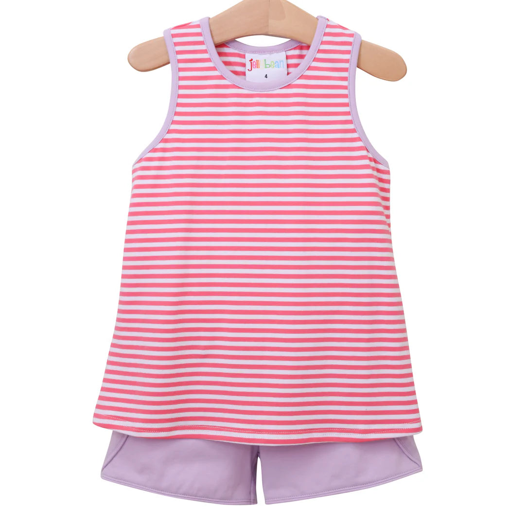 Abby Bow Back Short Set- Pink Stripe/Lavender