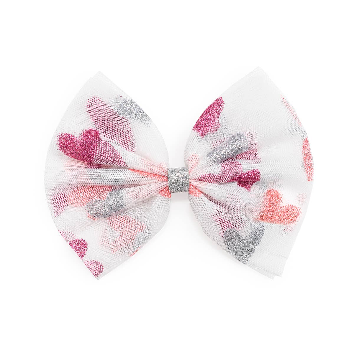 Glitter Heart Tulle Bow Clip- Kids Valentine's Day Hair Clip