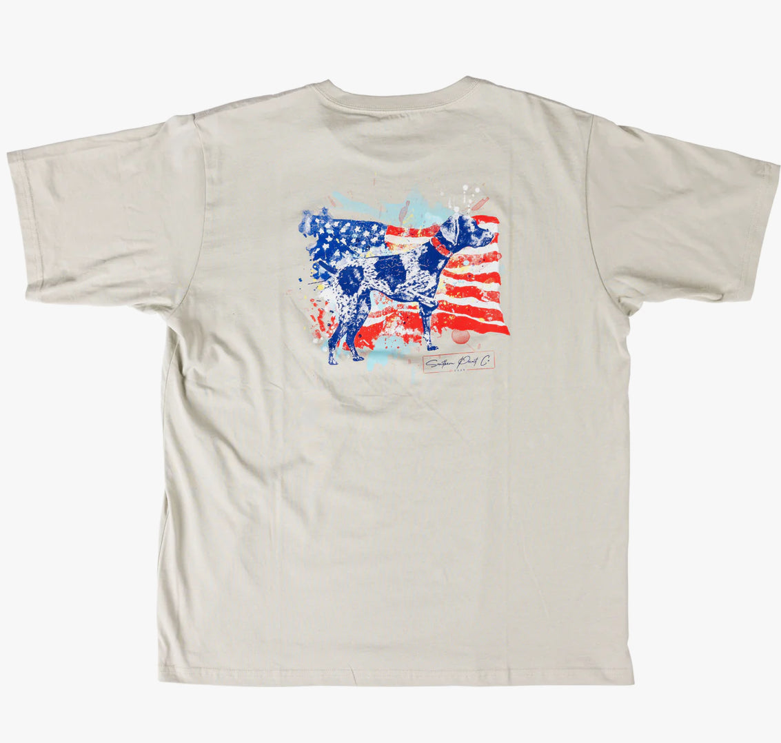 American Flag Watercolor Greyton Tee- Grey