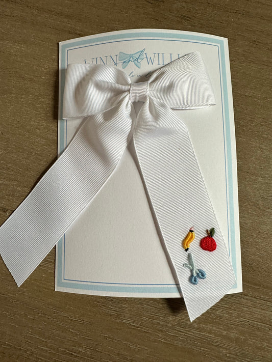 Apple, Pencils and Scissors Bow