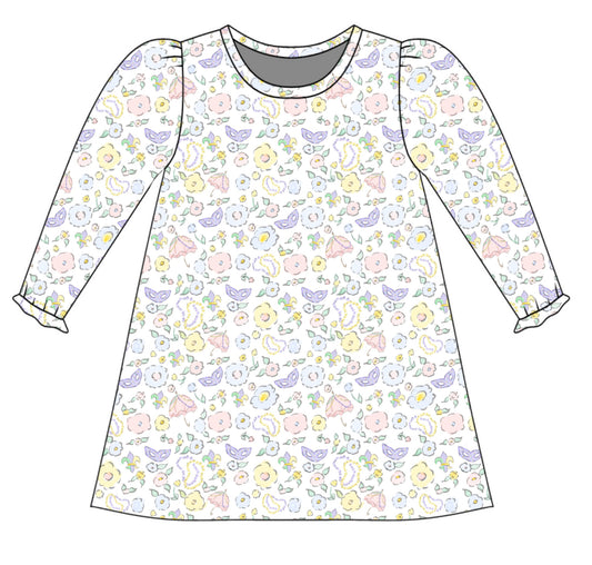 *PRE-ORDER* Charlotte Long Sleeve Play Dress- Mardi Gras Floral