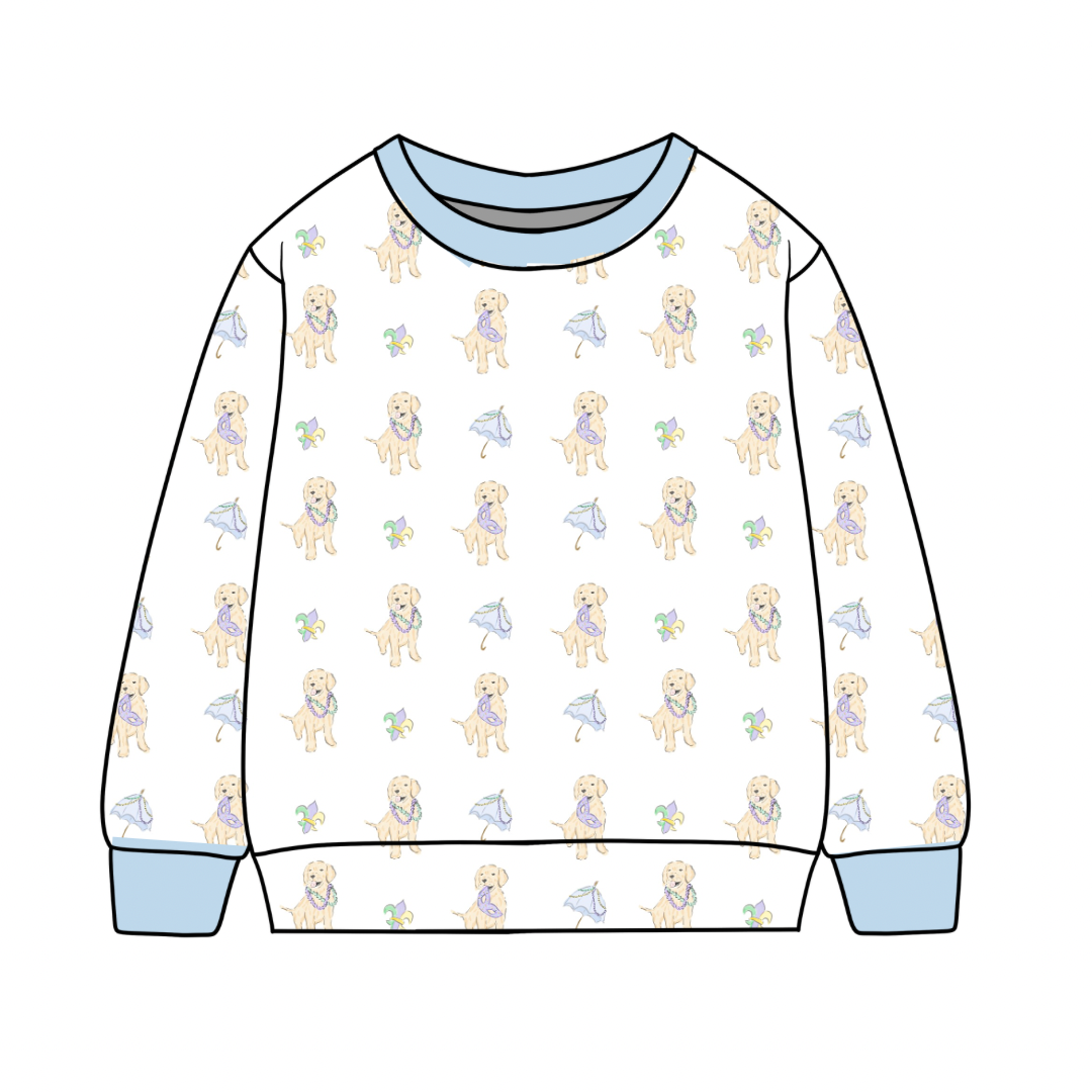 *PRE-ORDER* Campbell Crewneck- Parade of Pups (Bayfueld Blue)