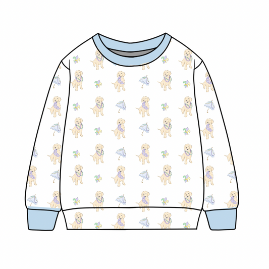 *PRE-ORDER* Campbell Crewneck- Parade of Pups (Bayfueld Blue)