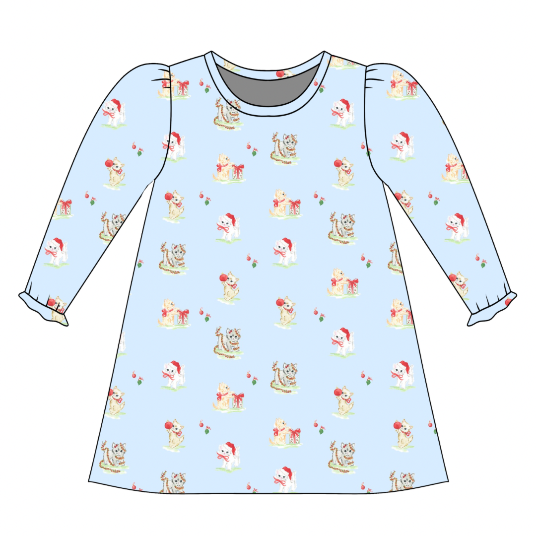 *PRE-ORDER* Charlotte Long Sleeve Play Dress- A Kitten Christmas