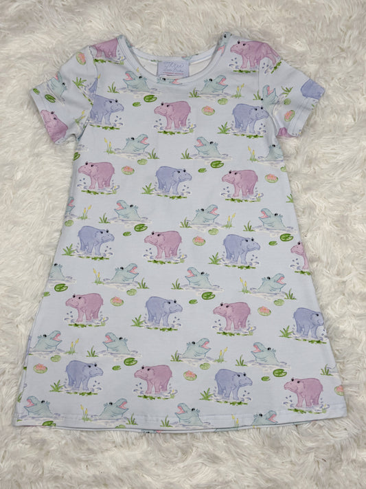 Charlotte Play Dress- Magnolia Marsh Hippos