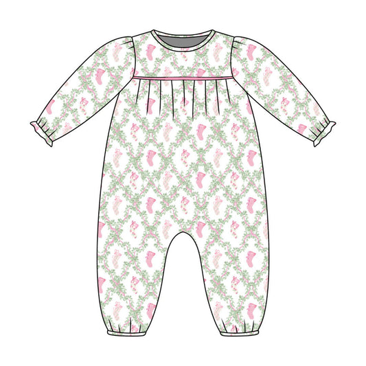 *PRE-ORDER* Ruthie Romper- Evergreen Bows (Pennington Bay Pink)