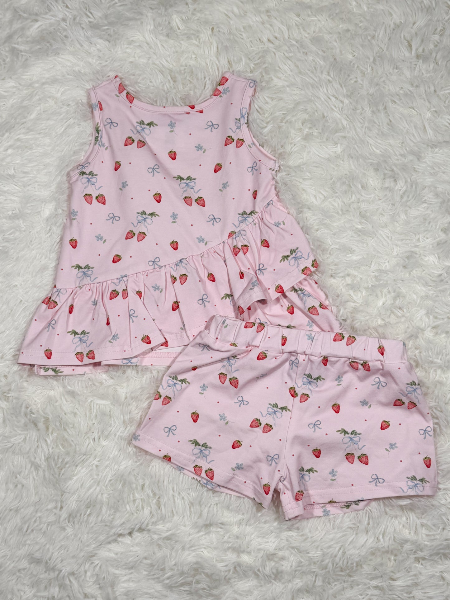 Rosie Ruffle Back Top with Susie Shorts- Summerfield Strawberries