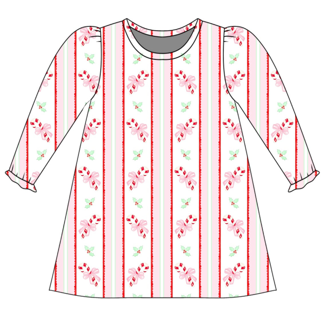 *PRE-ORDER* Charlotte Long Sleeve Play Dress- Candy Cane Kisses
