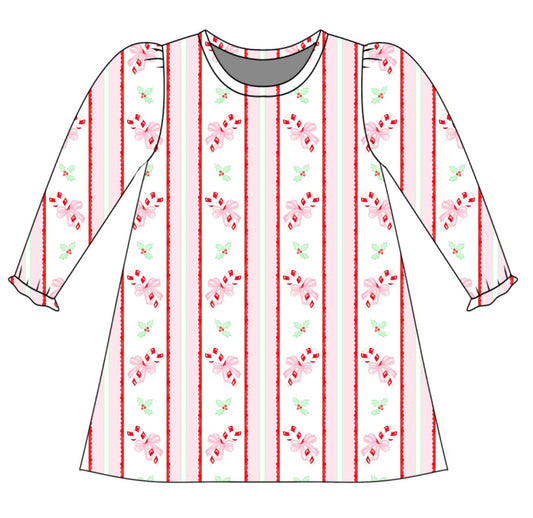*PRE-ORDER* Charlotte Long Sleeve Play Dress- Candy Cane Kisses