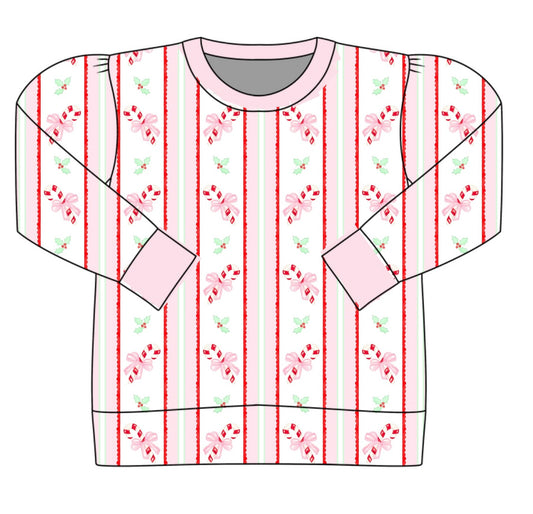 *PRE-ORDER* Polly Puff Sleeve Crewneck- Candy Cane Kisses (Pennington Bay Pink)