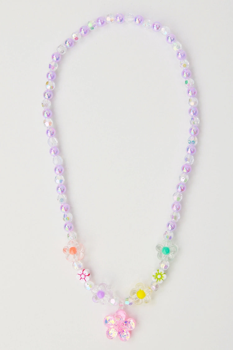 Clear Purple Flower Necklace