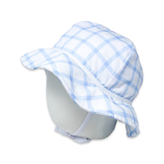 Beach Bucket Hat - Whales Blue Windowpane, White