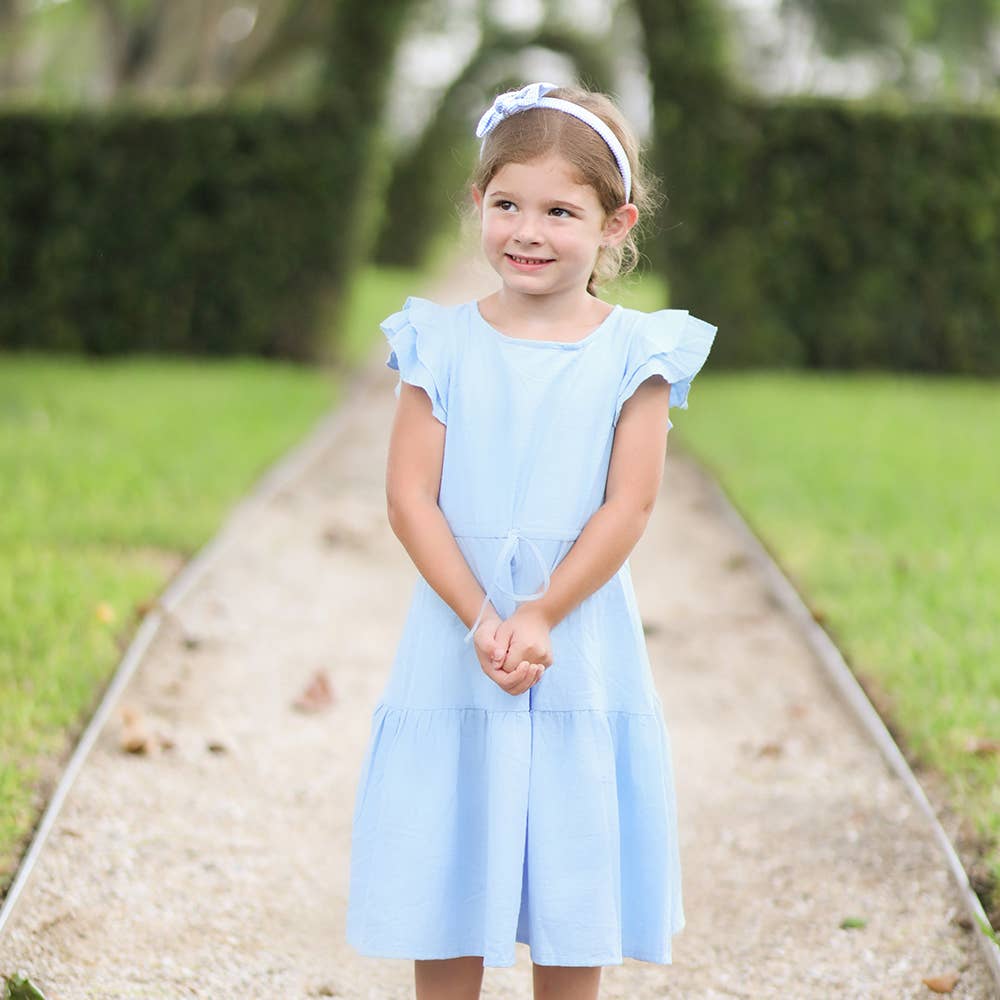 Seersucker Bow Headband in Blue/White